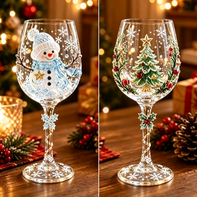 Christmas Glass Art Cup Art Glass Goblet