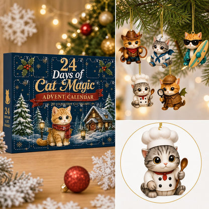 Adventskalender met kattenengeltjes en acryl kersthangers