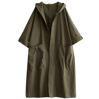 Fashionable loose-fitting knee-length long coat with large pockets for women