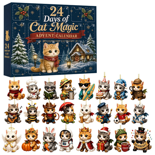 Adventskalender met kattenengeltjes en acryl kersthangers