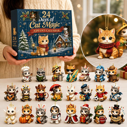 Adventskalender met kattenengeltjes en acryl kersthangers