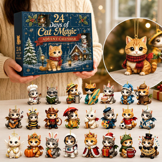 Adventskalender met kattenengeltjes en acryl kersthangers
