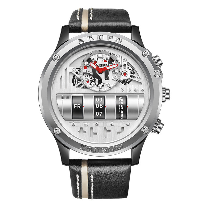 Bastien | Herenhorloge met leren band en kalender, 46 mm