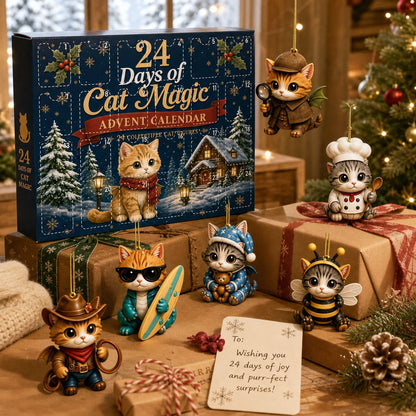 Adventskalender met kattenengeltjes en acryl kersthangers