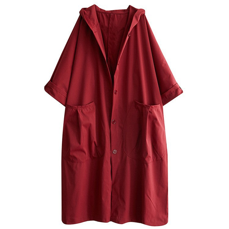 Fashionable loose-fitting knee-length long coat with large pockets for women