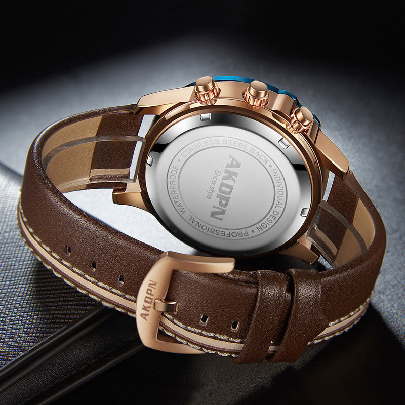 Bastien | Herenhorloge met leren band en kalender, 46 mm