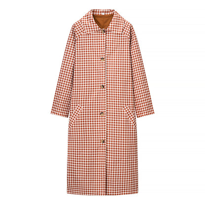 French Retro Plaid Lapel Trench Coat