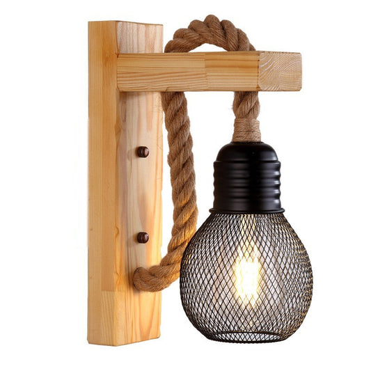 Touwtje | Houten wandlamp met touw in vintage stijl