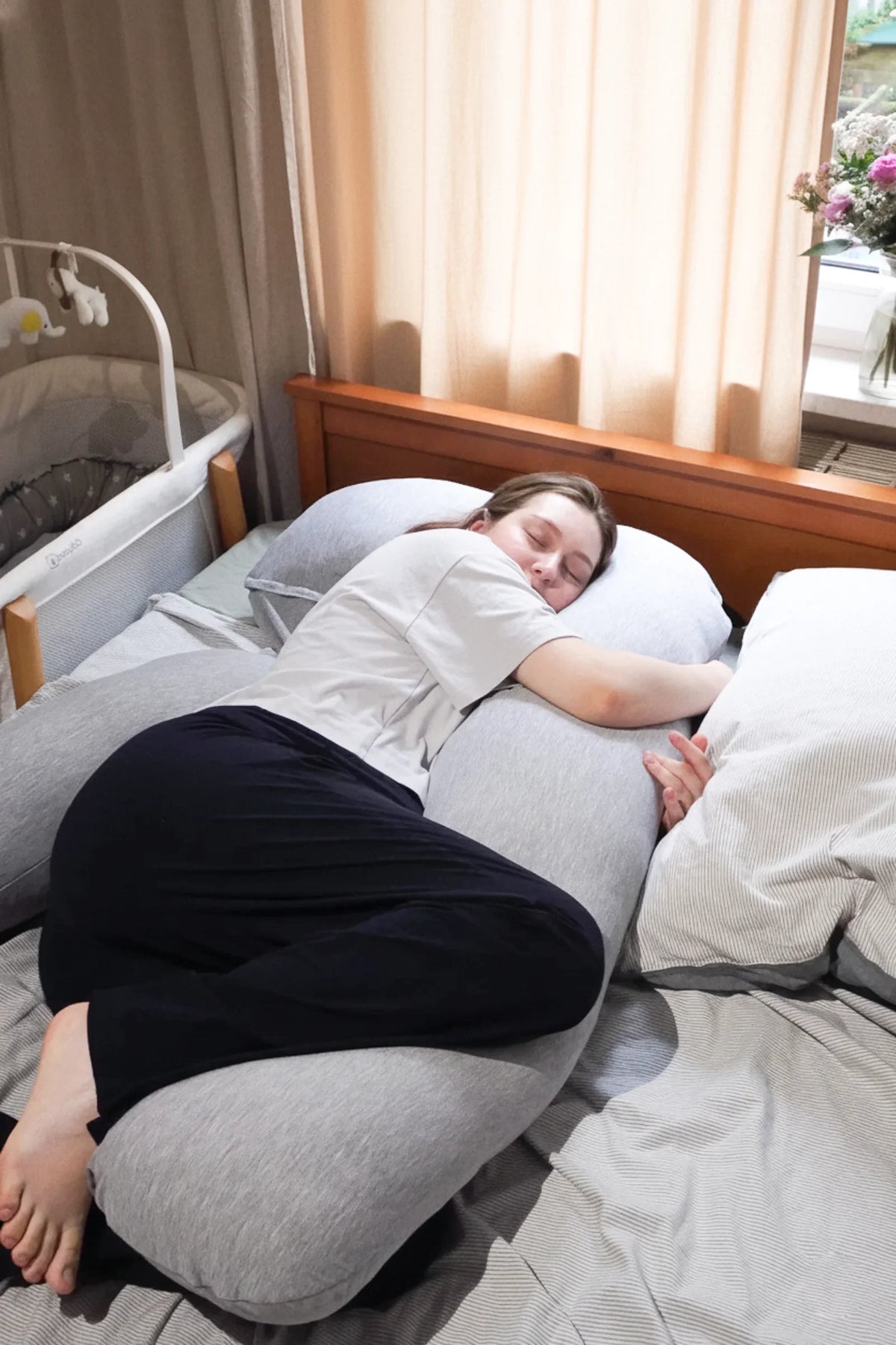 MamaToBe® Katoenen zwangerschapskussen 3-in-1 met voedingsfunctie - grijs