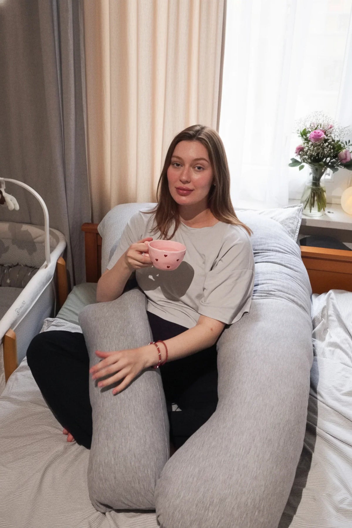 MamaToBe® Katoenen zwangerschapskussen 3-in-1 met voedingsfunctie - grijs