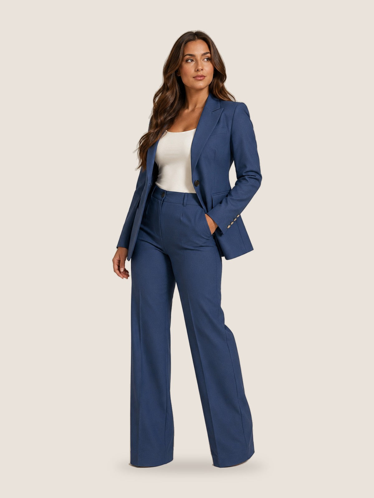Getailleerd damespak met blazer en rechte broek | Valérie
