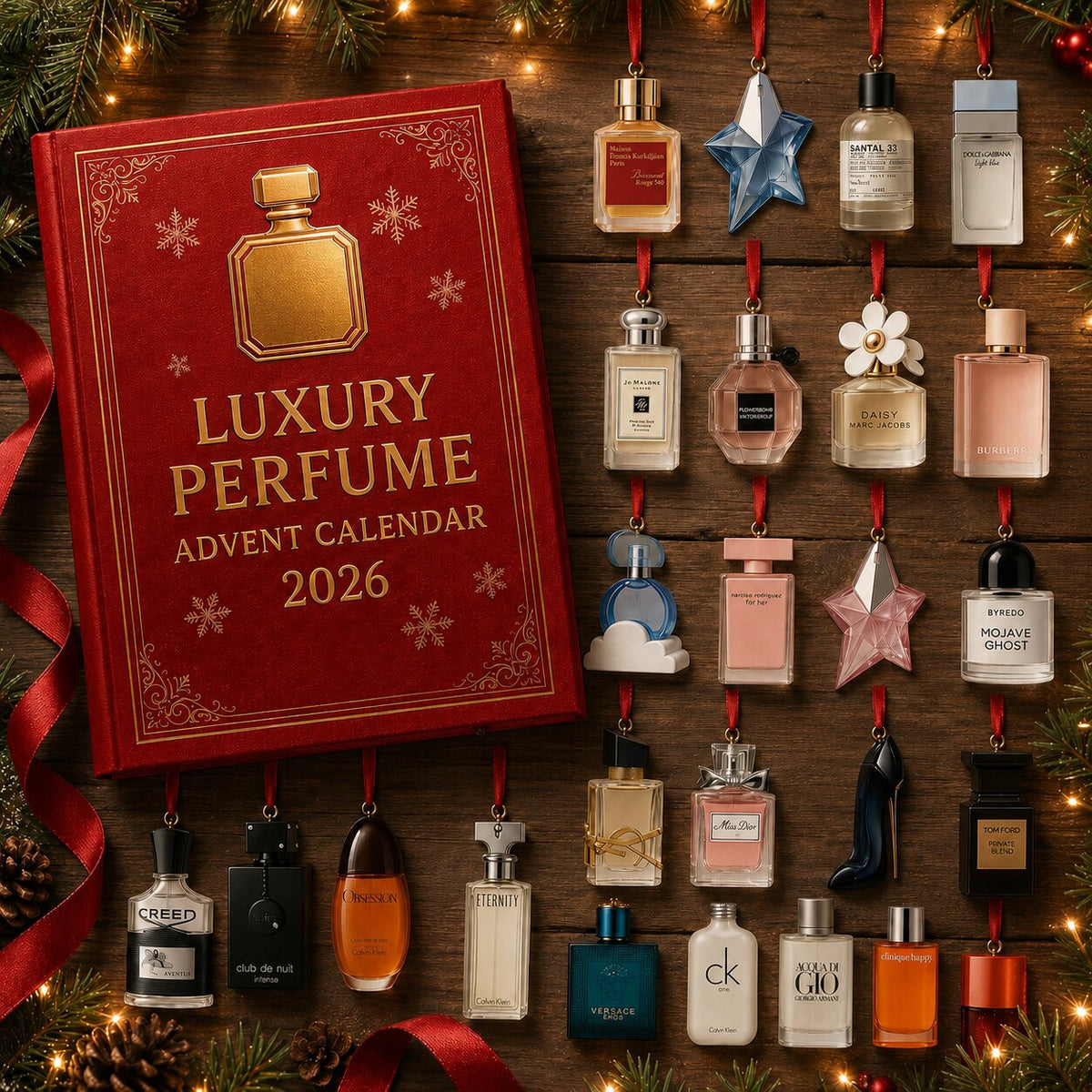 Adventskalender met 2D-hangers | Parfumflaconmotieven zonder parfum