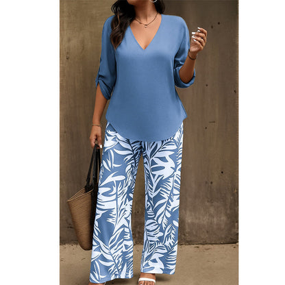 Tweedelige damesset met blouse en printbroek