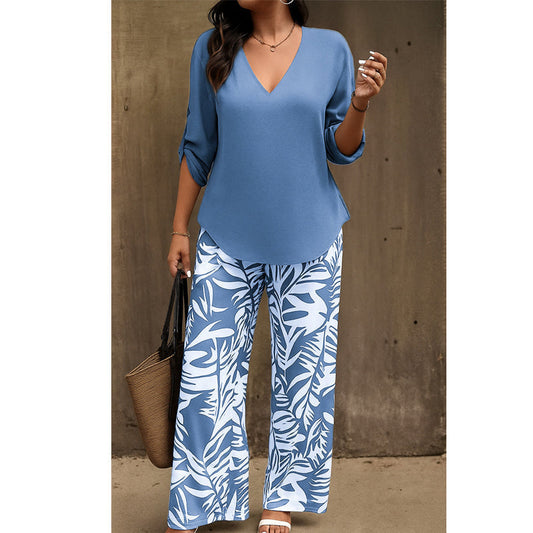 Tweedelige damesset met blouse en printbroek