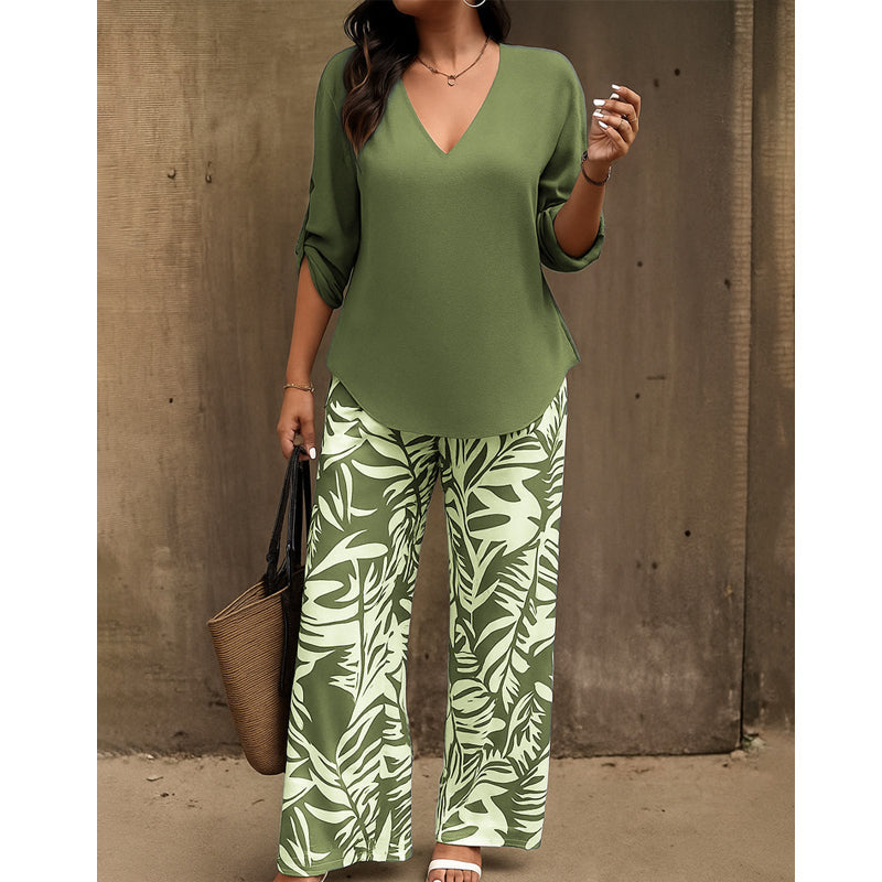 Tweedelige damesset met blouse en printbroek