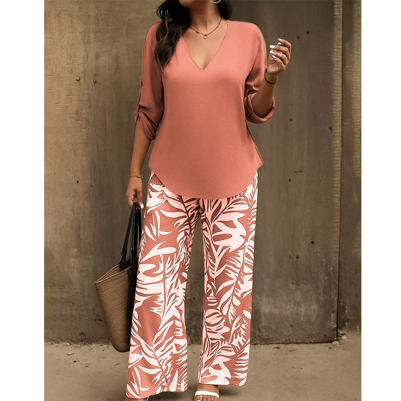 Tweedelige damesset met blouse en printbroek