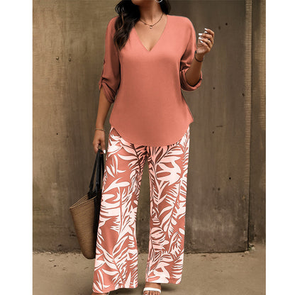 Tweedelige damesset met blouse en printbroek