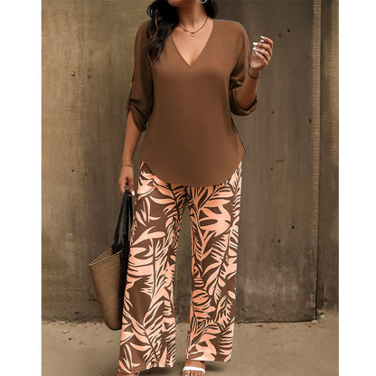 Tweedelige damesset met blouse en printbroek