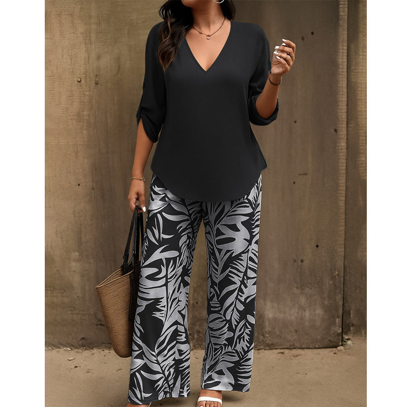 Tweedelige damesset met blouse en printbroek